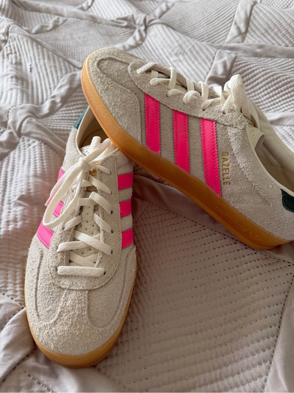 Adidas Gazelle OG Indoor Sneakers cream color  with Hot Pink Stripes